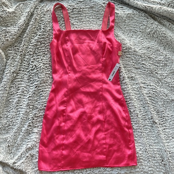 AQUA|Barbie Pink|Square neck|Bodycon|mini dress|Satin|Sleeveless|Party|Spring|S - Picture 3 of 8